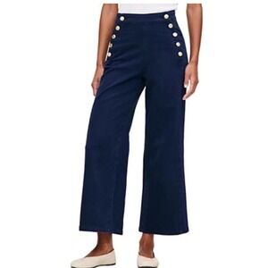 J Crew Sailor Blue 100% Linen High Rise Lattice Back Lace Up Wide Leg -Size 12P